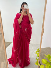 Pink Color Handmade Work Orgazna Silk Saree
